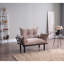 Canapé-lit futon beige deux places avec structure métallique, profondeur 127 cm, largeur 61 cm, hauteur 91 cm, poids 13,5 kg.