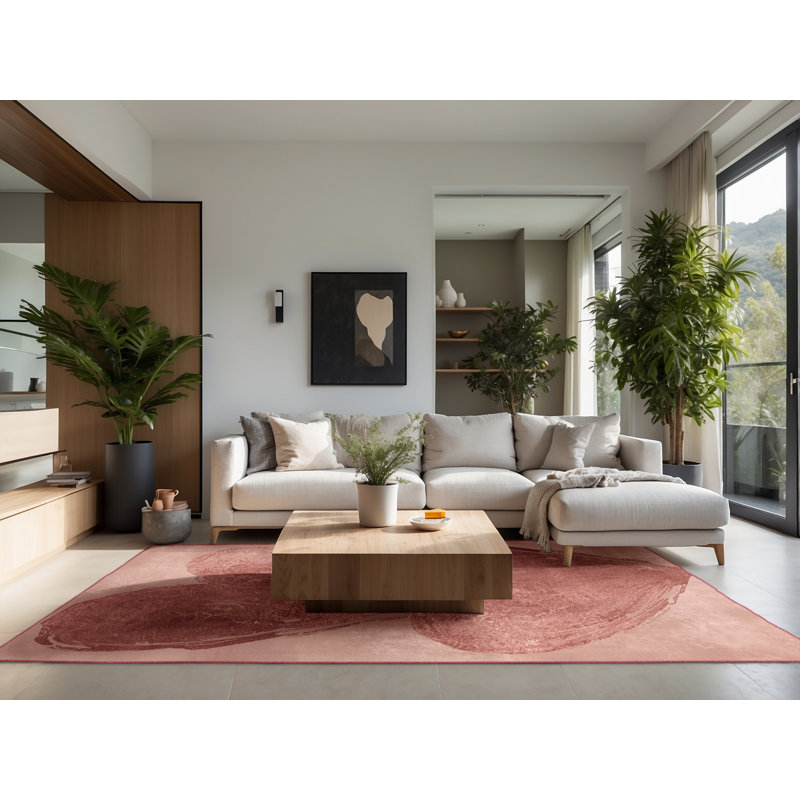Soft Plush Filkins Valentines Modern & Contemporary Abstract Area Rug in Beige – Rose Binding, 5x7