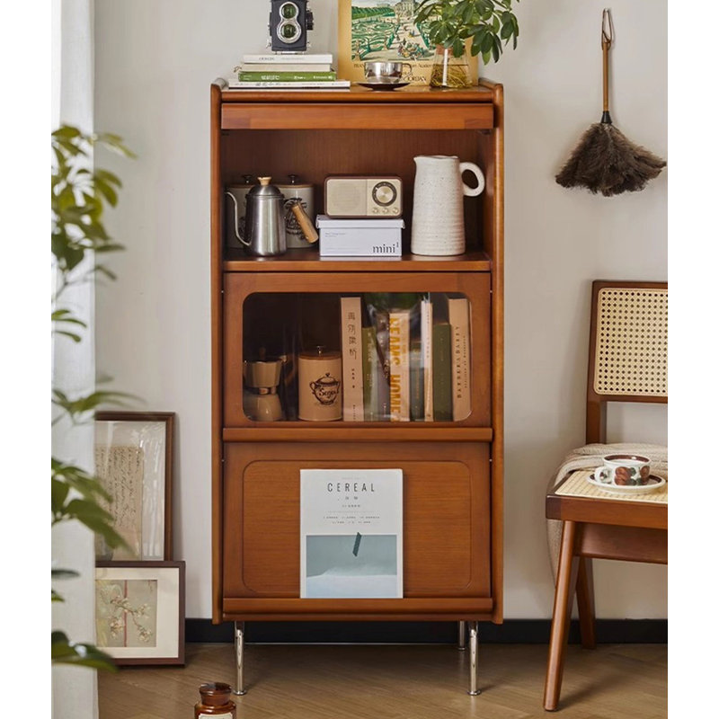 Armoire de rangement vitrée en bois de pin antique