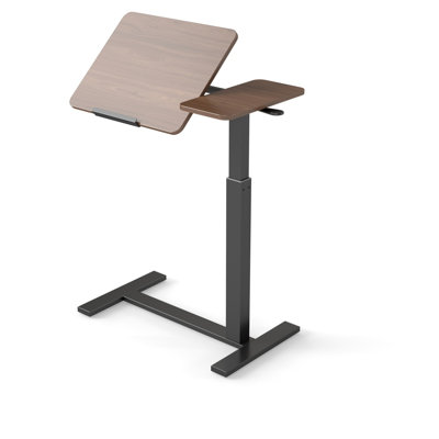 Mobile Adiustable Standing Desk,Overbed Bedside Desk With Flip Desktop And 4 Wheels, Height & Angle Adjustable Rolling Laptop Table,Portable Over Bed Desk For Home, Office, Study, Walnut + Black