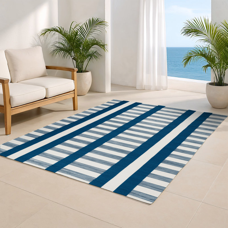 HorizontalStripes White Indoor and Outdoor Area Rug, Rectangle 8' x 10'