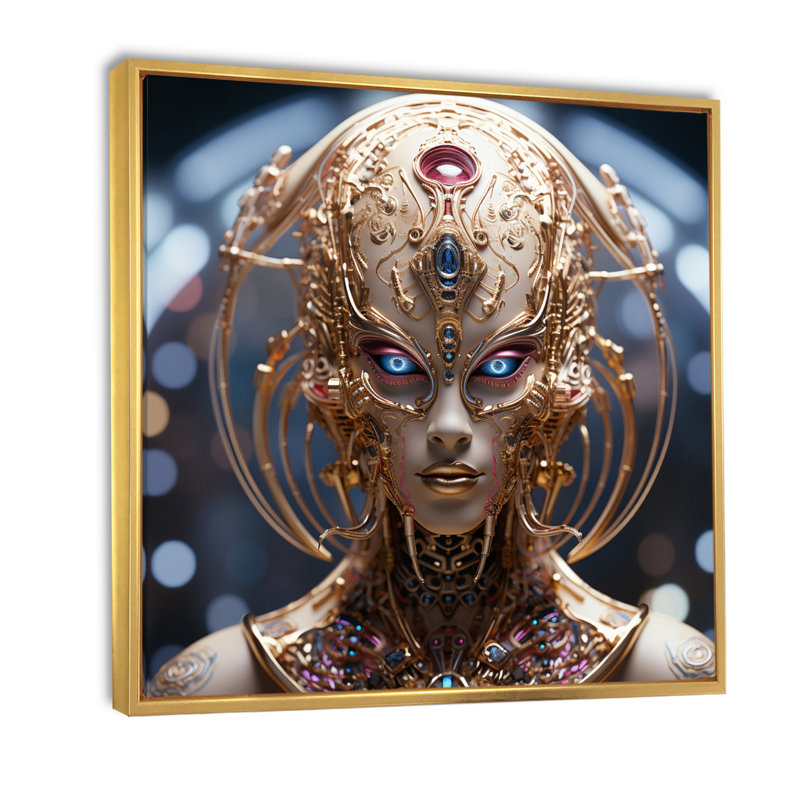 Sci-Fi, portrait d'une déesse futuriste dorée - Portraits abstraits, décoration murale, H 36 po x l 36 po x P 1,5 po