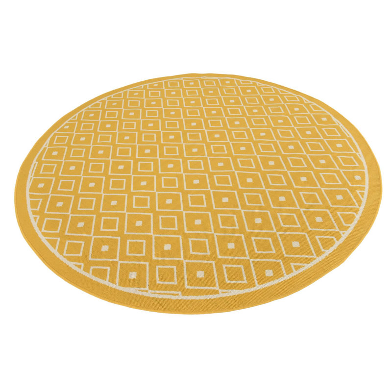 Outdoor Preen Area Rug Mustard Color, Round 4'1"