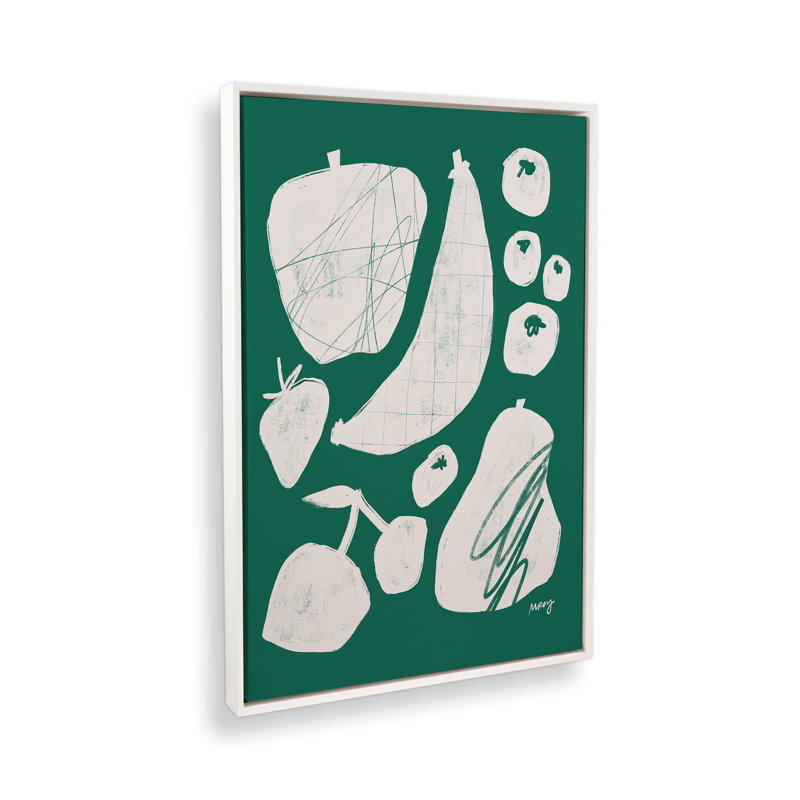 «Abstract Fruit Green» par Garima Dhawan, reproduction d'art, H 48 po x l 36 po, Cadre flottant, Blanc