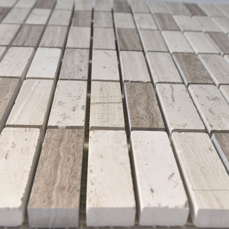 Bamboo 0.63" x 2" Marble Mosaic Wall & Floor Tile, White/Gray