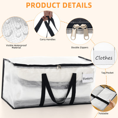 Sac de rangement pour vêtements de grande capacité 90L, organisateurs de garde-robe pliables pour édredons, couvertures (ensemble de 4)