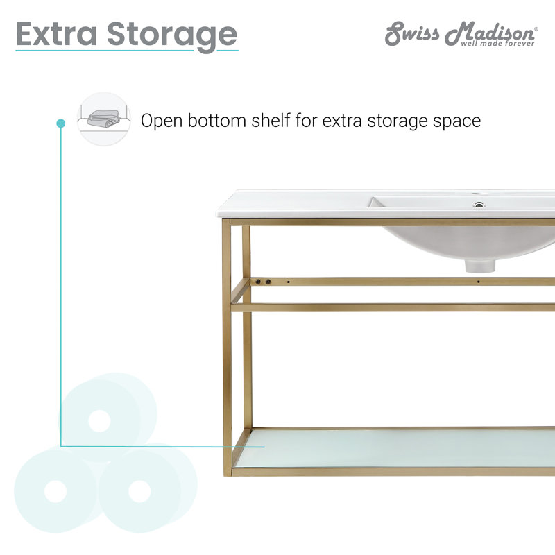 Pierre 48 Single, Open Shelf, Metal Frame Bathroom Vanity, Gold