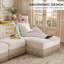 Canapé d'angle modulaire 4 places, jupe à franges d'inspiration vintage, dossier capitonné et assise flexible, beige-689000042
