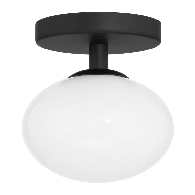 Chanda 6-inch 1-light Matte Black Semi-Flush Mount with Opal Glass Shade, Black