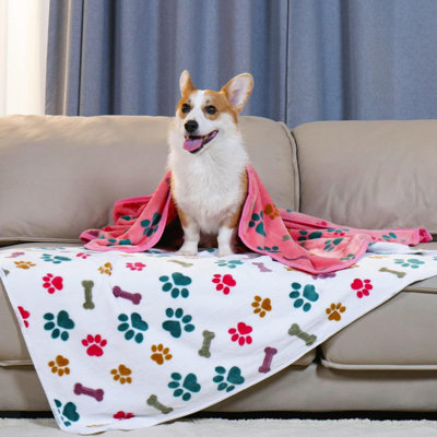 1 Pack 3 Blankets Fluffy Premium Fleece Pet Blanket Flannel Paw Bone Printed Throw For Dog Cat(Small 23"X16"