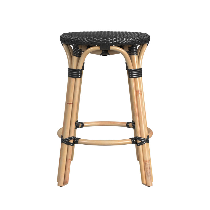Tobias Rattan Bar Stool & Counter Stool, Counter Stool (24" Seat Height), Black/Natural Rattan Frame
