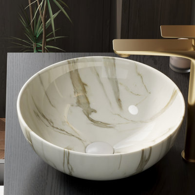 Lavabo de salle de bain 14 po, vasque en céramique blanc mat, motif pierre, lavabo vasque 14 po facile à nettoyer, sans robinet