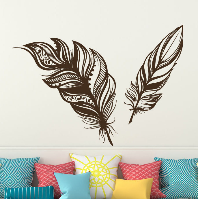 Adhésif décoratif plumes, H 22 po x l 31 po, Marron