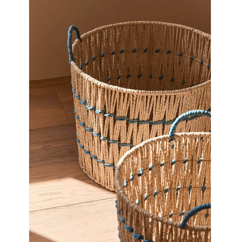 Panier de rangement tressé bleu accentué, [Small]