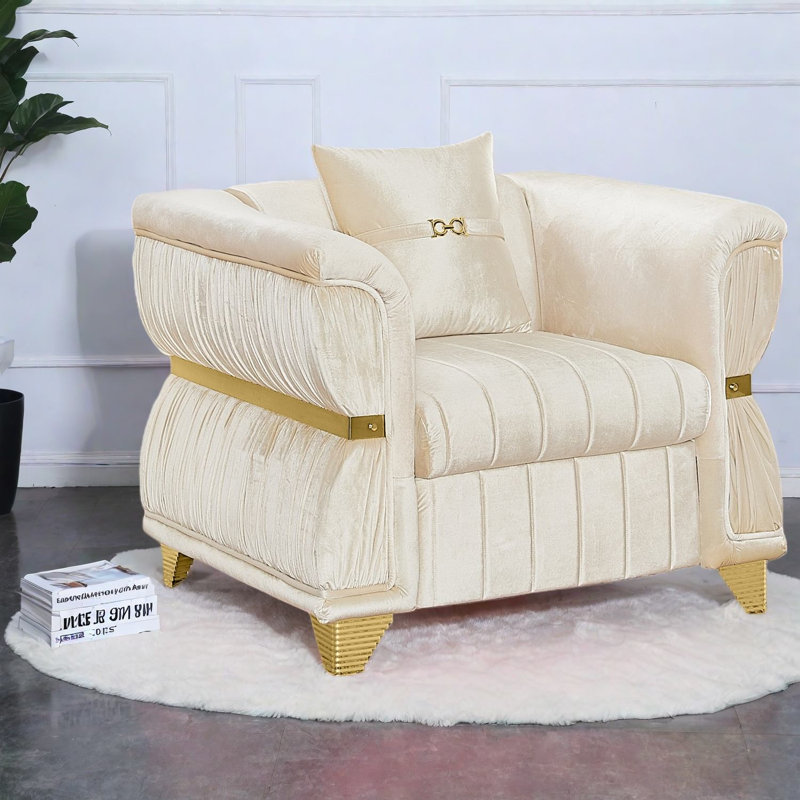 Canapés spacieux en velours, chaise moderne en métal doré de 39,8 pouces pour la maison