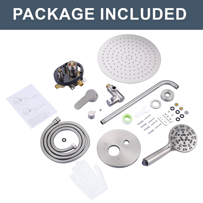 12" Brushed Nickel Wall Mounted Rain Shower System
