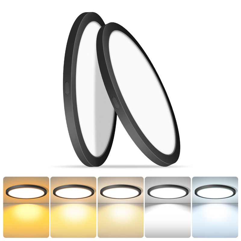 7 Inch Round Black Ceiling Light,14W 120V 5CCT Dimmable Slim LED Ceiling Light, Close to Ceiling Light Fixtures for Bedroom, Kitchen, Hallway, Laundry(2PK)