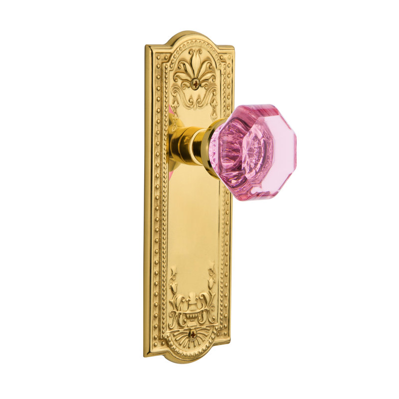 Plaque Meadows avec bouton de porte rose Waldorf, Laiton poli, 2 3/4 po