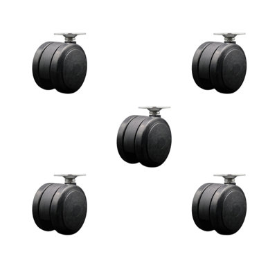2-3/8 Inch Floor Safe Twin Wheel Casters Top Plate Set of 5 Service Caster