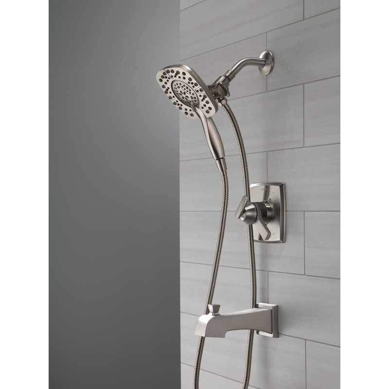 Ensemble de robinet de douche à double fonction en nickel brossé Ashlyn 17 Series avec pomme de douche double 2 en 1 In2ition avec douchette à main, ensemble de garniture de valve, acier inoxydable (valve non incluse)