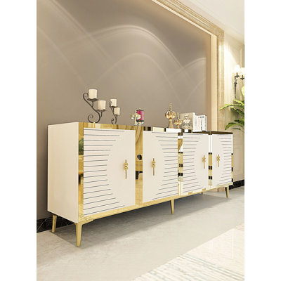 Adams Modern Console Table with Wall Mount Option, White & Gold, 70.9 x 29.5 x 12.6 inches | 100% Melamine Coated Particle Board, Thickness: 0.7 inches | Multiple Shelves, Glamorous Geometric Design for Stylish Spaces