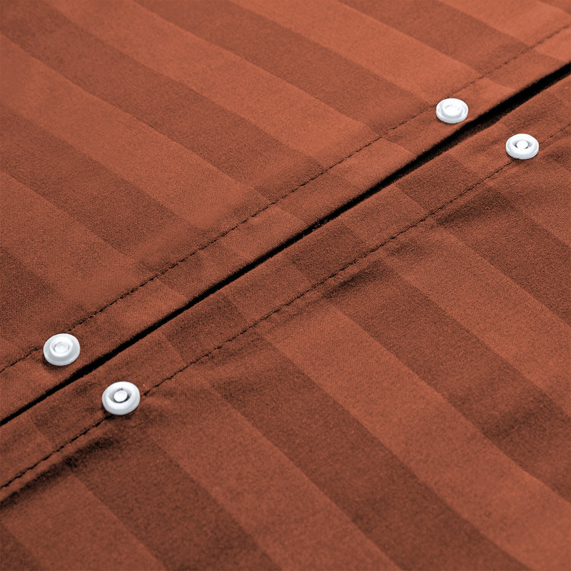 Renze Microfiber 250 TC Reversible Stripe Duvet Cover Set with Pillowcases, Rust