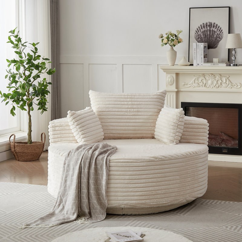 Chaise pivotante en mousse de velours côtelé simple de 55 po de hauteur avec mouvement à 360 degrés, couette moderne moelleuse, installation rapide, tissu en fausse fourrure de lapin et rotation du canapé-lit, installation, oreiller