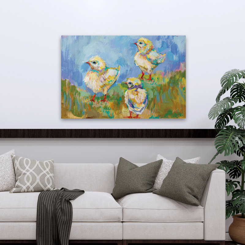 Animals And Aqua Easter Chicks Trio Art, 32" H x 48" W