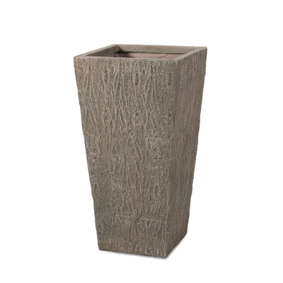Planter - Concrete, 16.27" W X D 31" H, Natural Stone Finish For Garden Tranquility, No Assembly Required Lightweight Outdoor Decor,