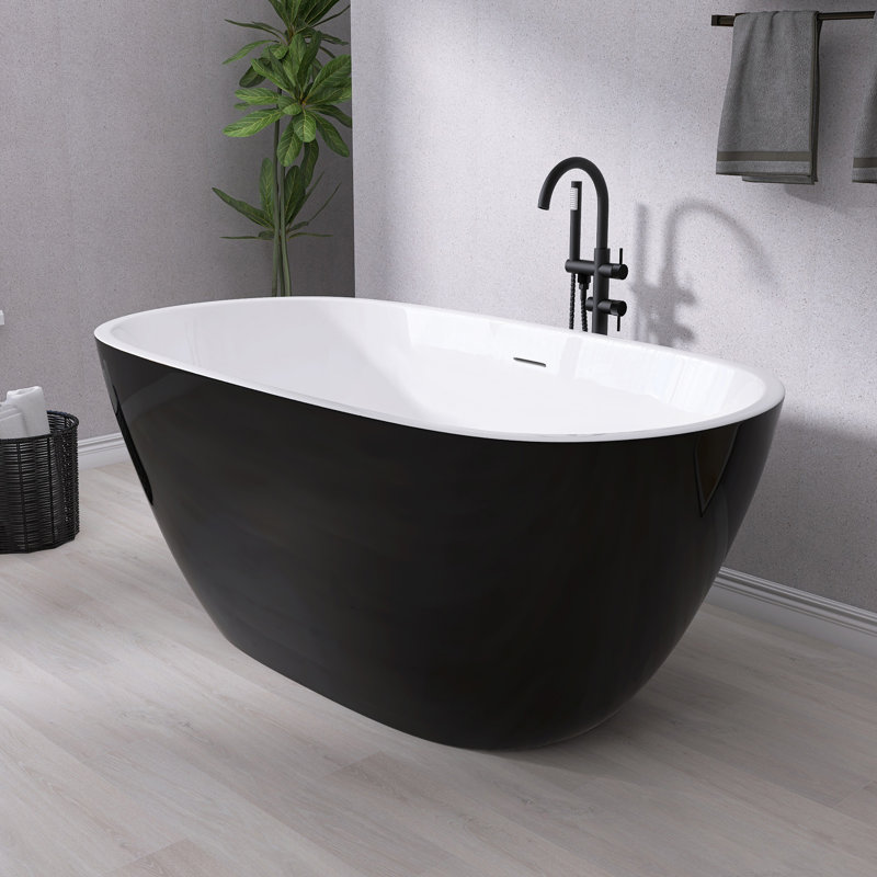 Baignoire de trempage autoportante en acrylique avec drain central 55 po x 30 po, Noir / blanc