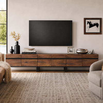 Modern TV Stand With Storage Cabinets For 110-Inch TV, Wooden Entertainment Centre Media Console Table With Metal Legs For Living Room, Light Oak