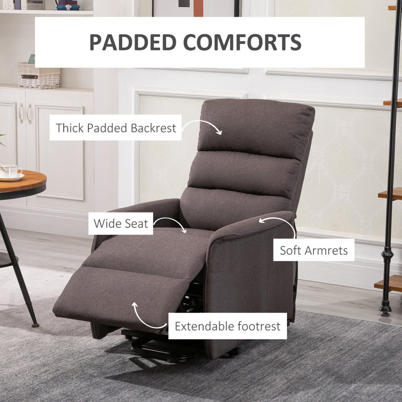 Electric Power Lift Recliner Chair For Elderly, Fabric Lift Chair With Remote Control, Side Pockets For Living Room, Brown