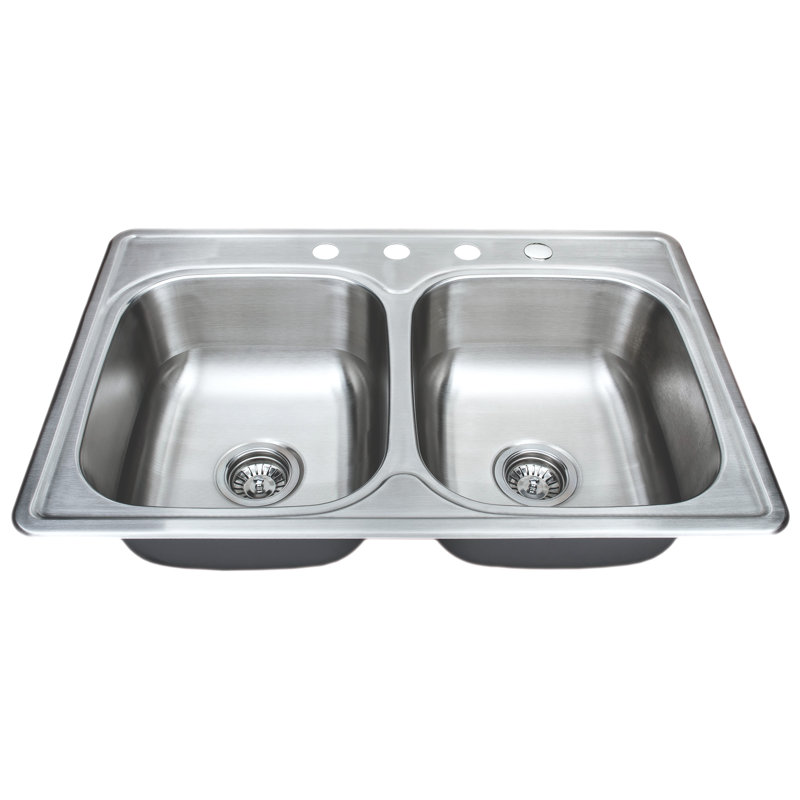 Évier de cuisine encastré à double cuve avec crépine L 33 po x l 22 po Halsted