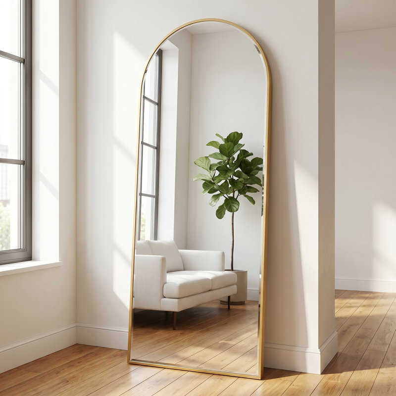 Miroir de plancher pleine longueur en aluminium et miroir mural Nano, Doré, Arche