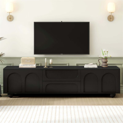 Cream Style TV Stand with Arched Doors and 2 Drawers for Optimal Storage, Minimalist Media Console with Rebound Device for Modern Entertainment by 17 Stories