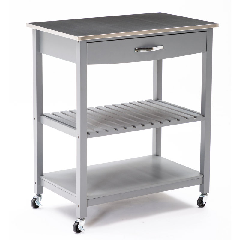 Chariot de cuisine avec plateau en acier inoxydable, Gris