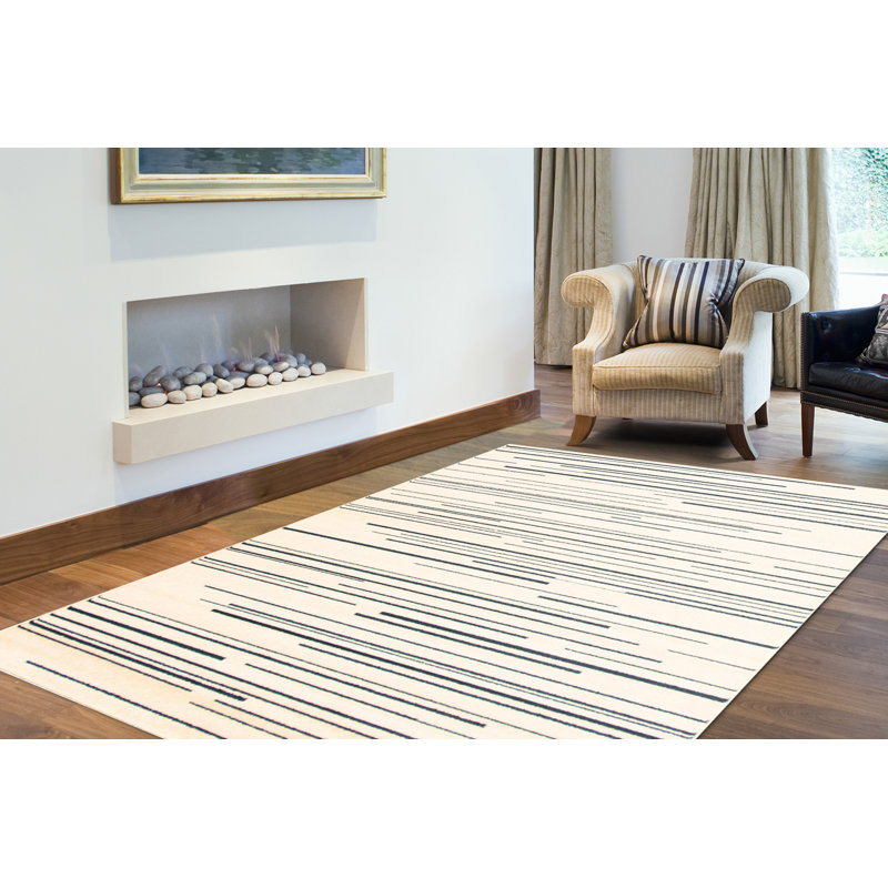 Tapis crème / pétrole Francom, Rectangle 7 pi 10 po x 10 pi 2 po