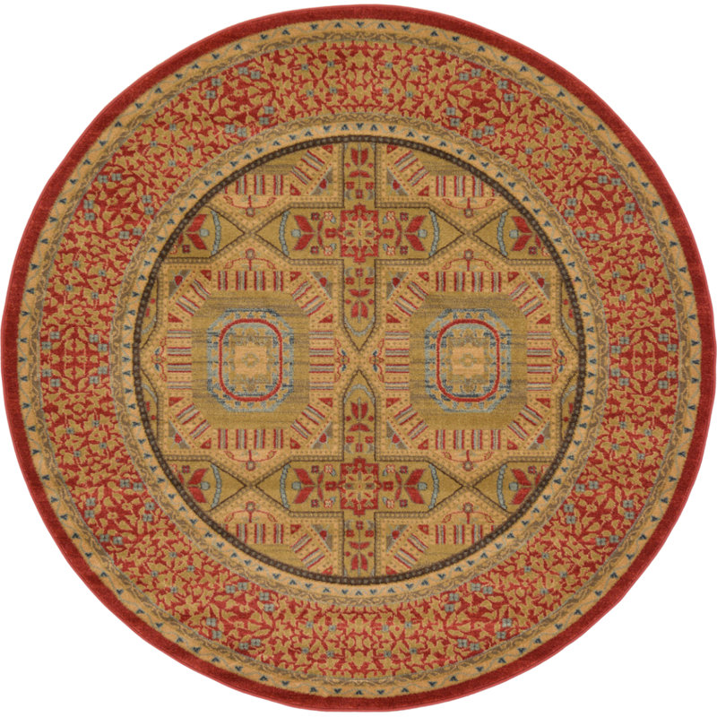 Tapis oriental jaune et bleu Ophelia, Rond 6 pi 1 po