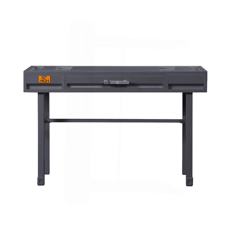 Metal Vanity Desk With One Drawer, Gunmetal, Gunmetal
