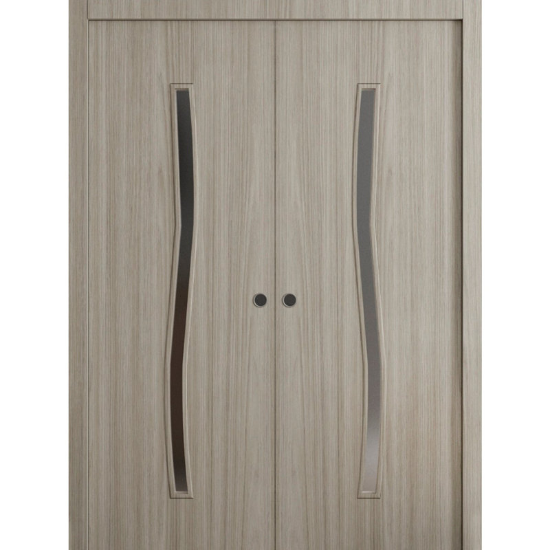 Portes coulissantes françaises à double poche - ESSENTIEL 8002 - Quincaillerie de rails - Portes intérieures modernes en bois massif pour chambre à coucher