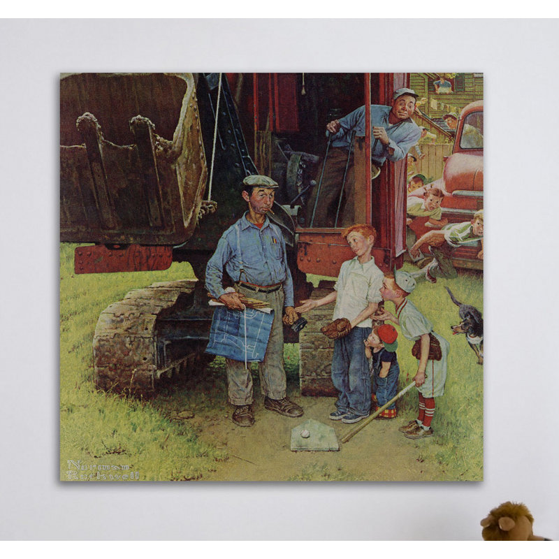 « construction crew » par norman rockwell, reproduction d’art sur toile tendue, H 48 po x l 48 po x P 1,5 po