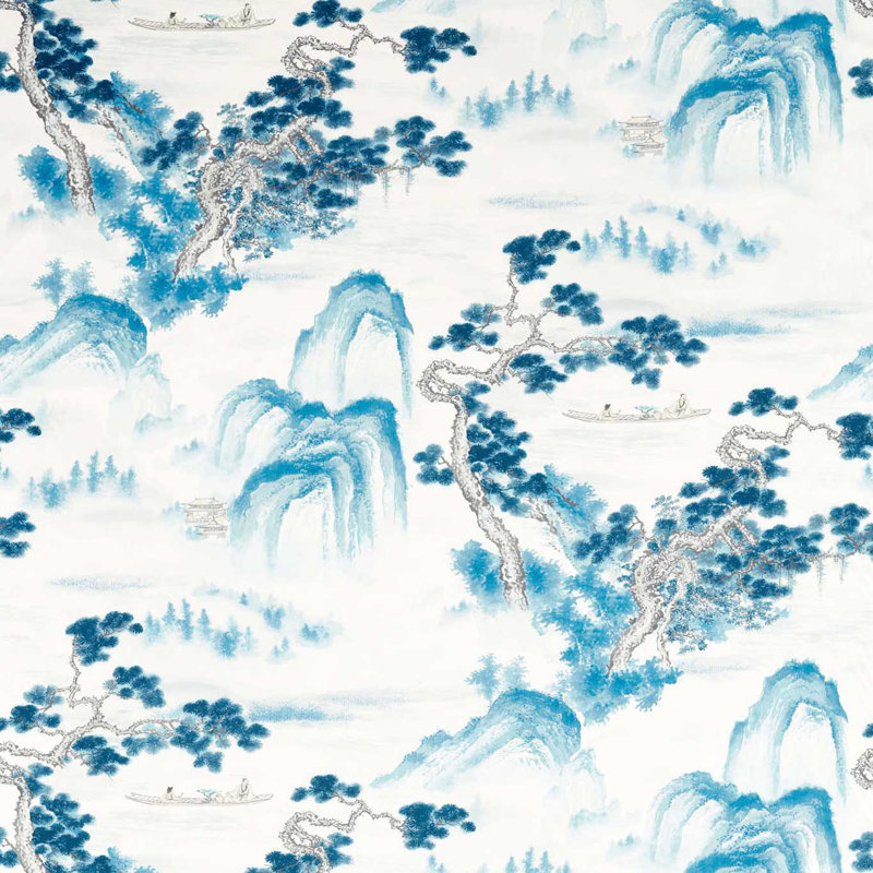 Floating Mountains Fabric, Indigo