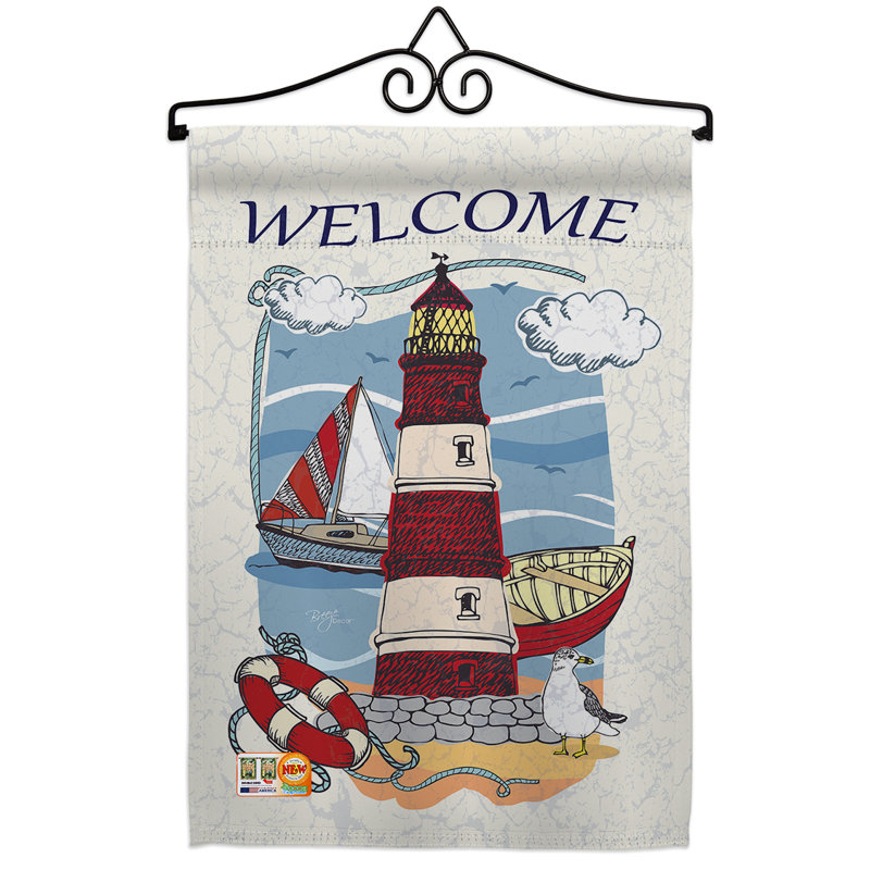 Lighthouse Shore Beach Multi-Color Polyester Garden Flag Set