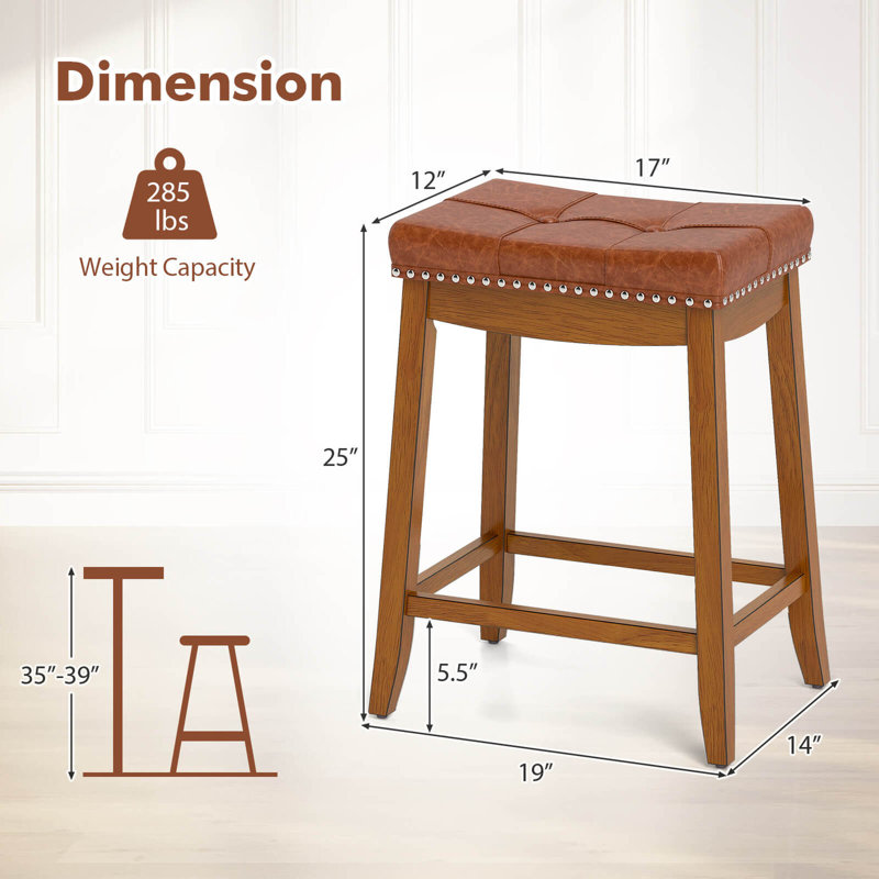 Tabourets de bar avec siège en cuir de polyuréthane et repose-pieds, Tabouret de comptoir (siège d'une hauteur de 25 p, 2