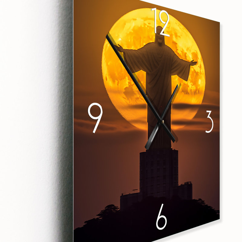 Supermoon au-dessus du Rédempteur à Rio II - Horloge murale surdimensionnée, Petit