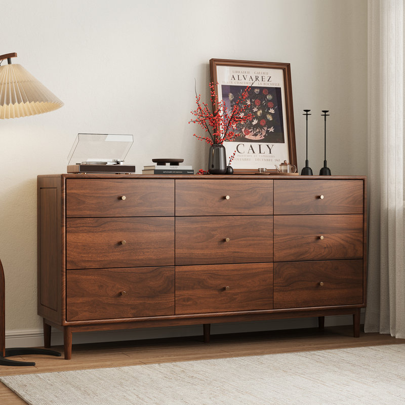 Commode 5 tiroirs noyer Mid-Century