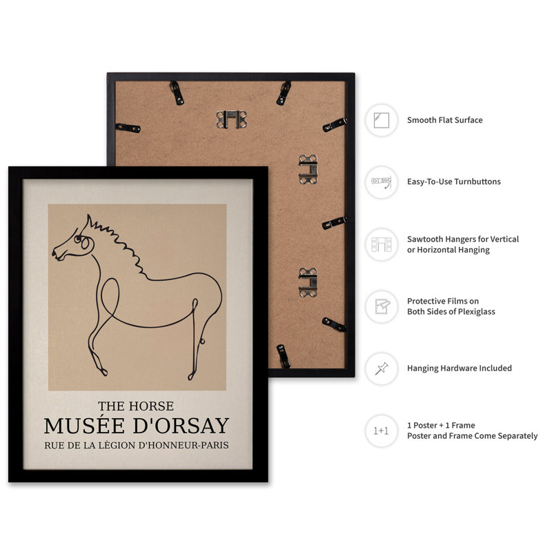 Picasso - Le cheval, Cadre noir, Poster, H 12 po x l 16 po