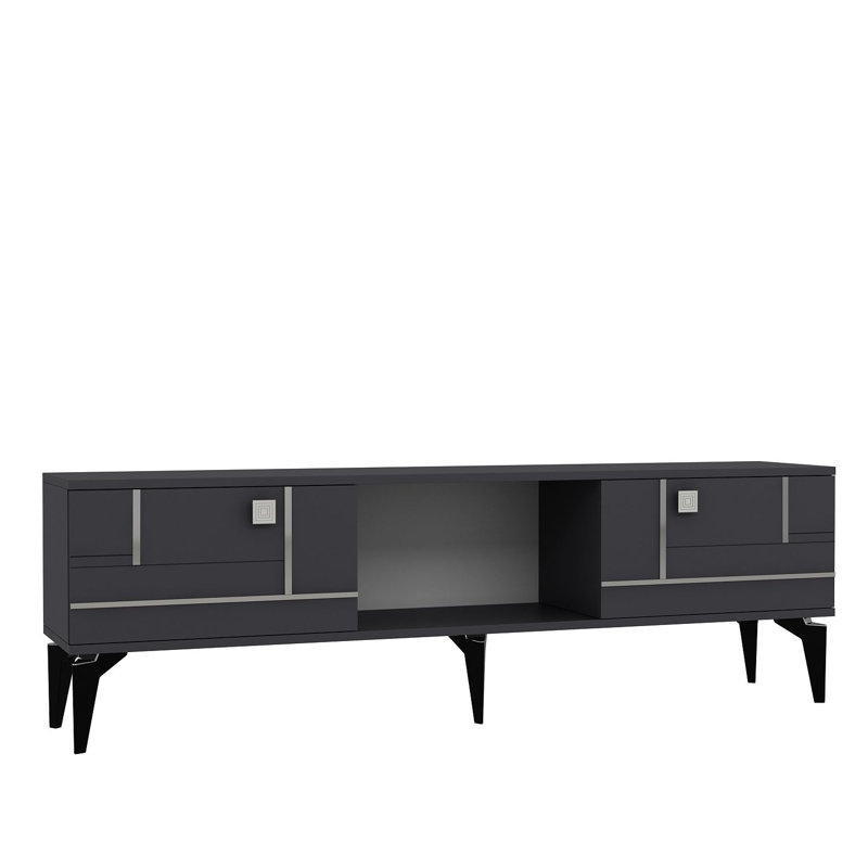 Meuble télé moderne, anthracite et argent, 59,1 po x 17,6 po x 11,6 po | 100% panneau de particules enduit de mélamine, épaisseur: 0,7 pouce | Conception murale, élégante et durable, parfaite pour le salon ou l'espace de divertissement