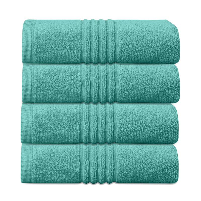 Ensemble de serviettes de salle de bain 100% coton 100% coton zéro torsion Robbs Home Weavers 500 g / m², 16 po x 24 po (4) (4 serviettes à main), turquoise