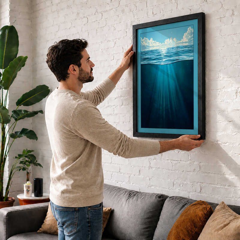 Light Meets Depth Coastal - Framed Print, A1 - 84.1 x 59.4 cm, Black